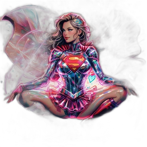 dress, comic book art, concept art, fantasy art, pixel art, neon lights, neon, supergirl-inspired transparent PNG cut-out