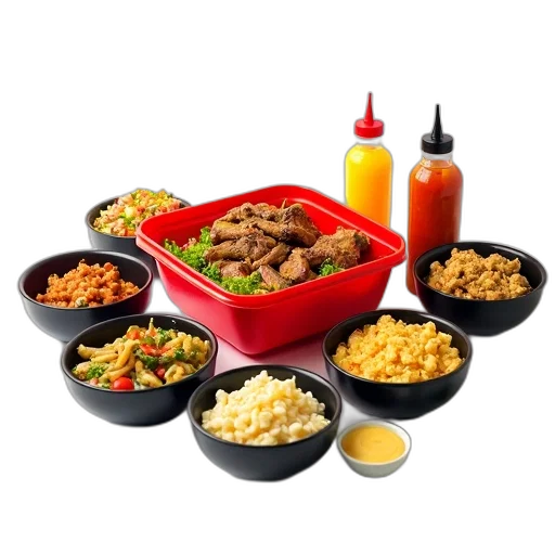 food, variety, items, neatly, arranged, white, surface, there transparent PNG cut-out