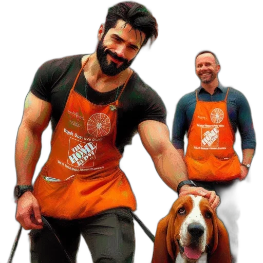staff, animal, photorealistic, two, men, one, dog, stand transparent PNG cut-out