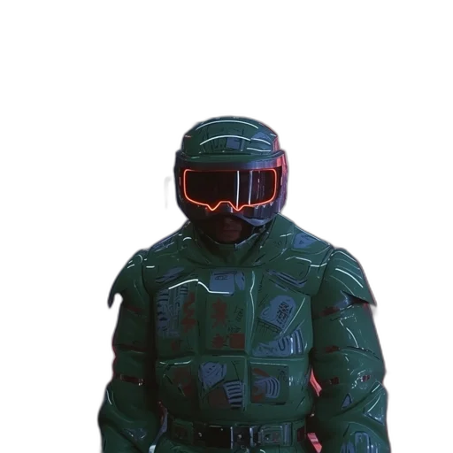 jacket, robot, mask, face, concept art, 3d render, cyberpunk, vaporwave transparent PNG cut-out