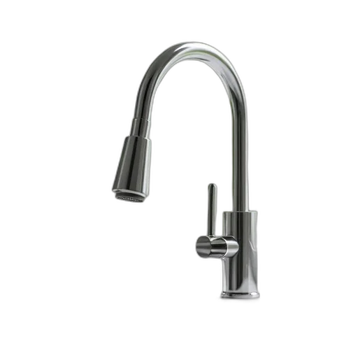 3d render, sleek, modern, chrome, kitchen, faucet, curved, design transparent PNG cut-out
