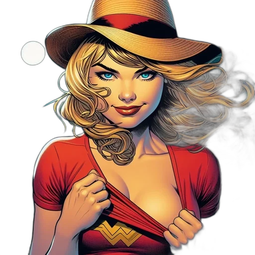 hat, jewelry, comic book art, cartoon, concept art, fantasy art, blonde, woman transparent PNG cut-out