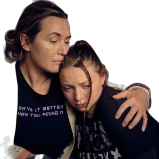 two, women, embrace, room, poster, says, leave, better transparent PNG cut-out