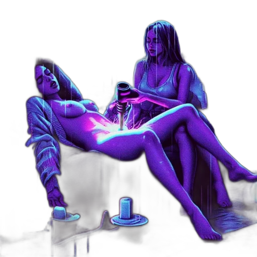 furniture, bottle, concept art, cyberpunk, vaporwave, fantasy art, neon lights, fire transparent PNG cut-out