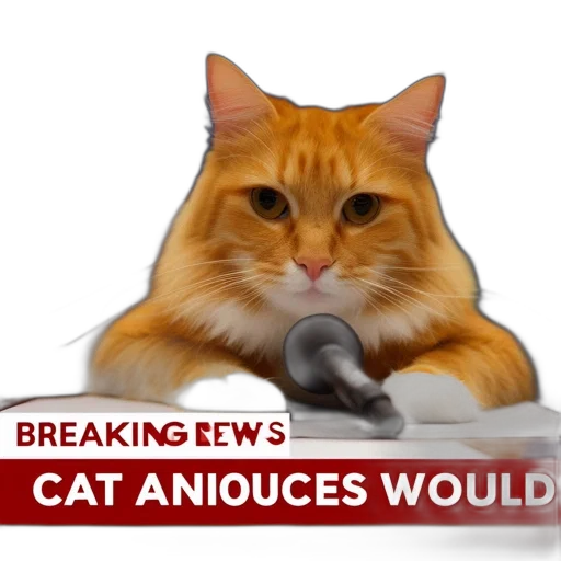 animal, anthropomorphic, orange, tabby, cat, seated, desk, microphone transparent PNG cut-out
