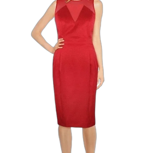 dress, red, woman, wearing, sleeveless, textured, fitted, silhouette transparent PNG cut-out