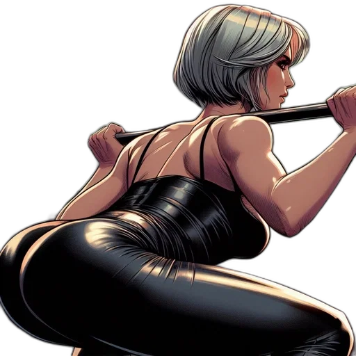 weapon, comic book art, concept art, female, gymnast, performs, squat, barbell transparent PNG cut-out