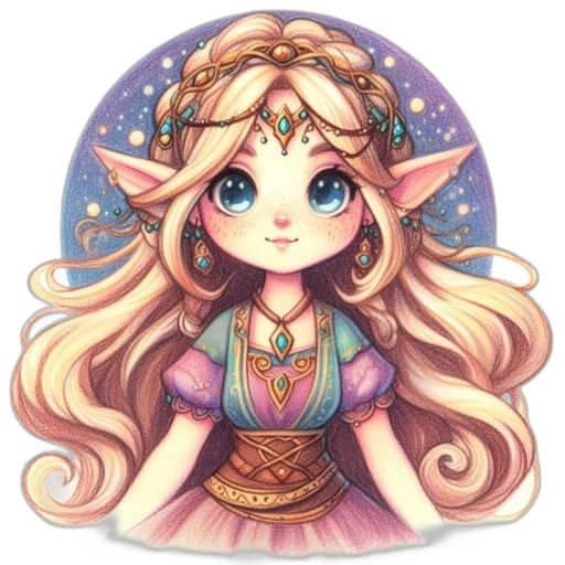 jewelry, dress, crown, staff, fantasy art, pixel art, watercolor, concept art transparent PNG cut-out
