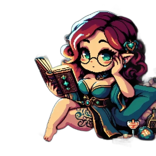 fantasy art, pixel art, concept art, cartoon, pixelated, woman, red, hair transparent PNG cut-out