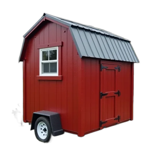 building, furniture, car, 3d render, photorealistic, small, red, shed transparent PNG cut-out
