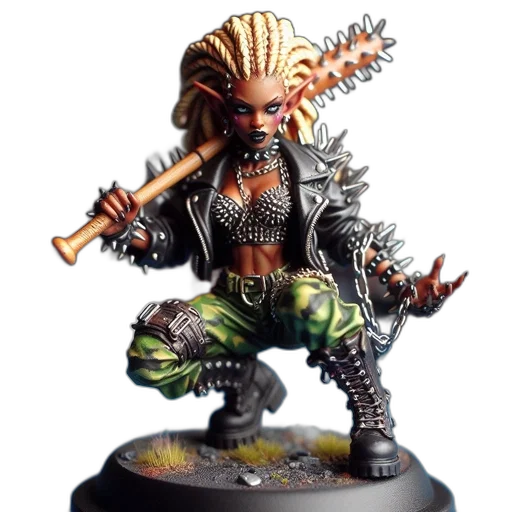 concept art, fantasy art, photorealistic, miniature, figurine, elf-like, humanoid, punk-inspired transparent PNG cut-out