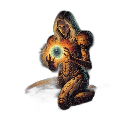 staff, weapon, mask, jacket, fantasy art, concept art, comic book art, watercolor transparent PNG cut-out