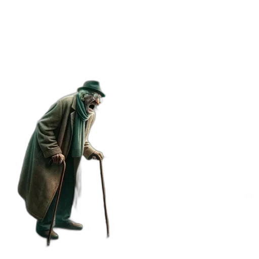 staff, umbrella, creature, hat, concept art, 3d render, fog, green transparent PNG cut-out