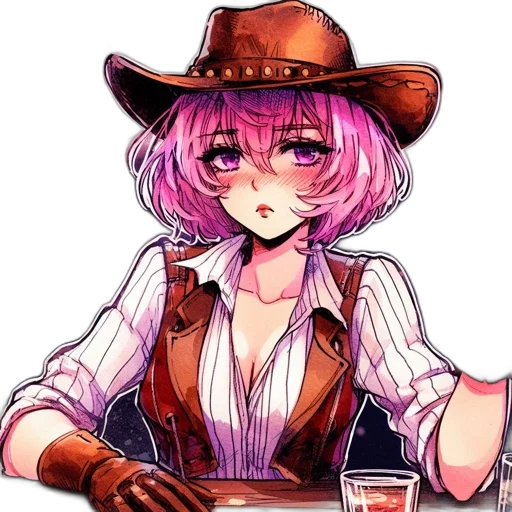 hat, staff, weapon, jacket, anime, pixel art, concept art, cartoon transparent PNG cut-out