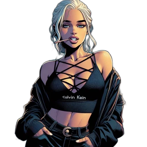 jacket, jewelry, dress, comic book art, cyberpunk, concept art, pixel art, neon lights transparent PNG cut-out