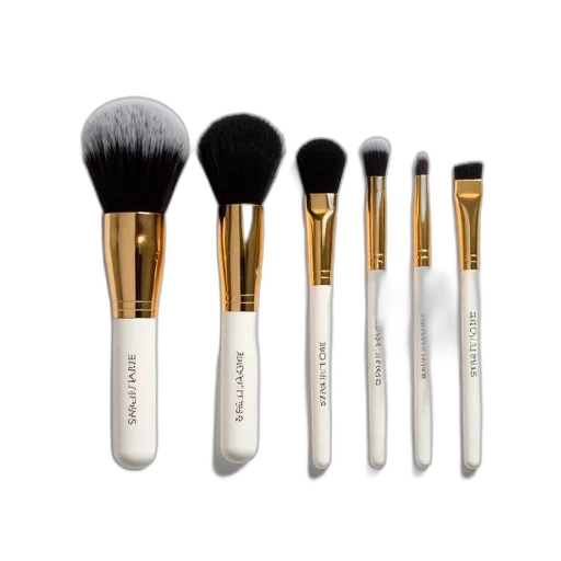 photorealistic, golden, monochrome, collection, six, makeup, brushes, white transparent PNG cut-out