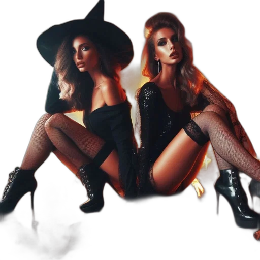 concept art, fantasy art, pixel art, photorealistic, dark, two, women, one transparent PNG cut-out