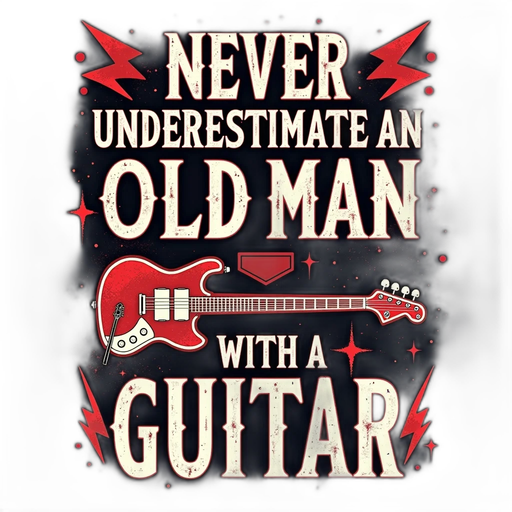 stylized, graphic, design, phrase, never, underestimate, old, man transparent PNG cut-out