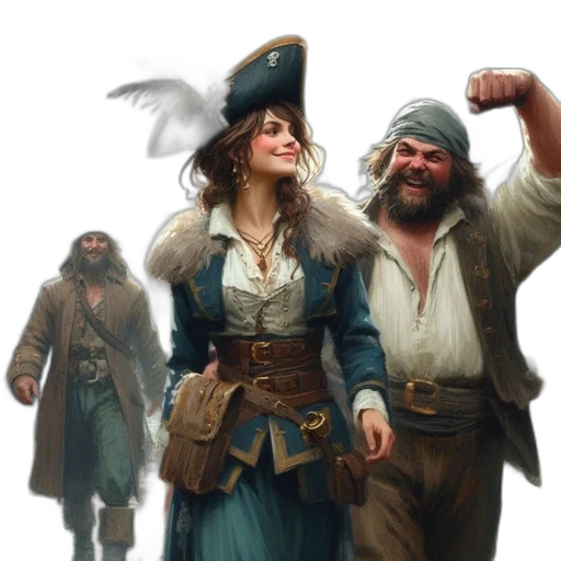 concept art, fantasy art, oil painting, photorealistic, fog, underwater, woman, pirate transparent PNG cut-out