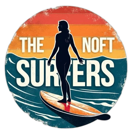 surfing, emblem, woman, surfboard transparent PNG cut-out