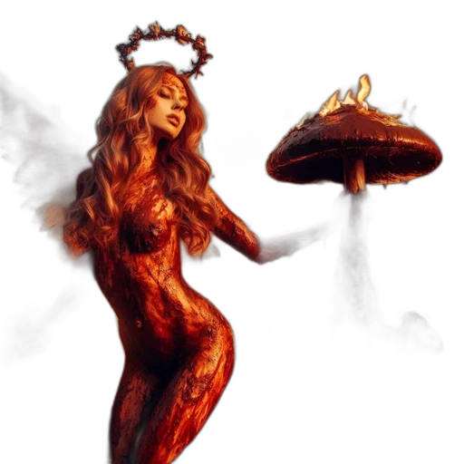 concept art, fantasy art, pixel art, photorealistic, fire, ethereal, figure, leaf-crowned transparent PNG cut-out
