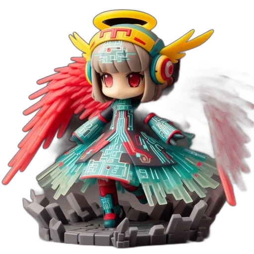 3d render, concept art, fantasy art, pixel art, turquoise, chibi, figure, features transparent PNG cut-out