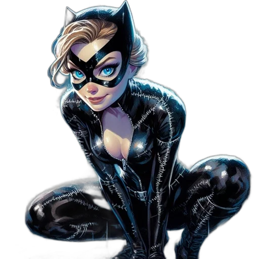 comic book art, concept art, cartoon, fantasy art, catwoman, wearing, sleek, black transparent PNG cut-out