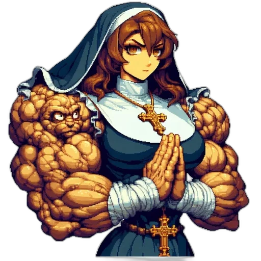 pixel art, concept art, fantasy art, comic book art, animated, character, nun, attire transparent PNG cut-out