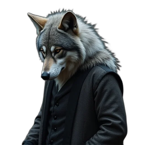 jacket, mask, staff, animal, concept art, fantasy art, 3d render, photorealistic transparent PNG cut-out