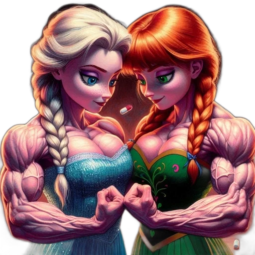 comic book art, fantasy art, concept art, cartoon, two, muscular, female, characters transparent PNG cut-out