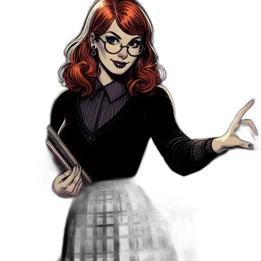 dress, comic book art, cartoon, concept art, fantasy art, inside, cozy, library transparent PNG cut-out
