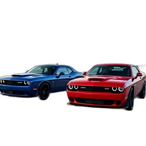 car, photorealistic, 3d render, concept art, two, dodge, challenger, red transparent PNG cut-out