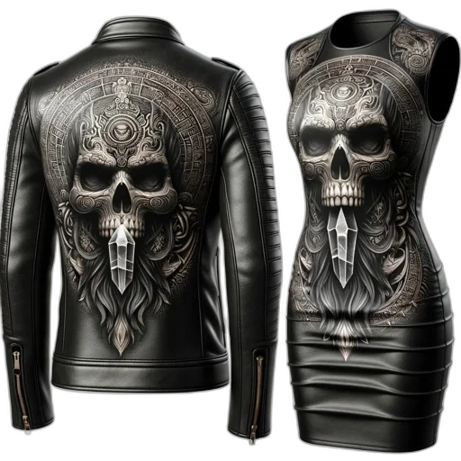 jacket, cyberpunk, two, garments, featuring, detailed, skull, pattern transparent PNG cut-out