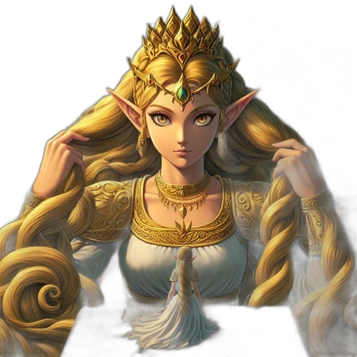 crown, jewelry, dress, staff, fantasy art, concept art, pixel art, 3d render transparent PNG cut-out