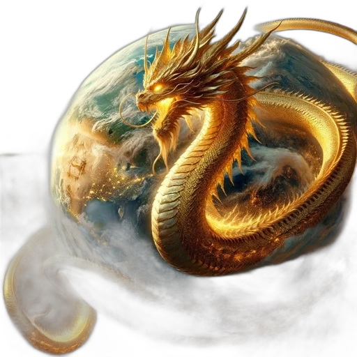 dragon, fantasy art, concept art, photorealistic, 3d render, fire, golden, coils transparent PNG cut-out