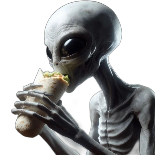 food, creature, animal, robot, concept art, 3d render, outer space, elongated-headed transparent PNG cut-out