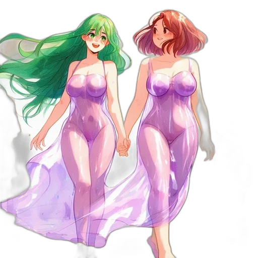 dress, concept art, vaporwave, watercolor, anime, green, pastel, colorful transparent PNG cut-out