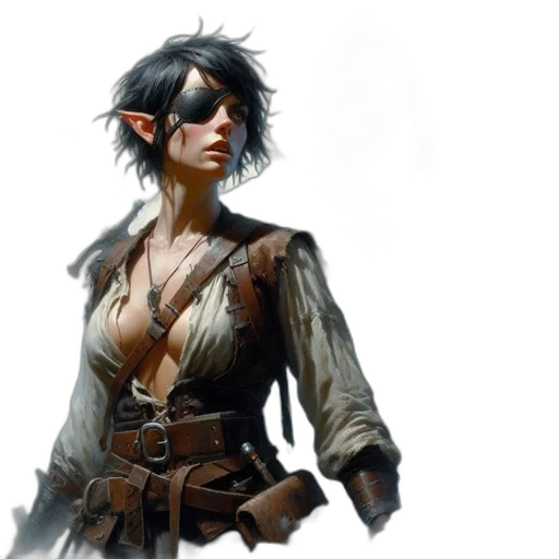 concept art, fantasy art, comic book art, photorealistic, female, warrior, eye, patch transparent PNG cut-out