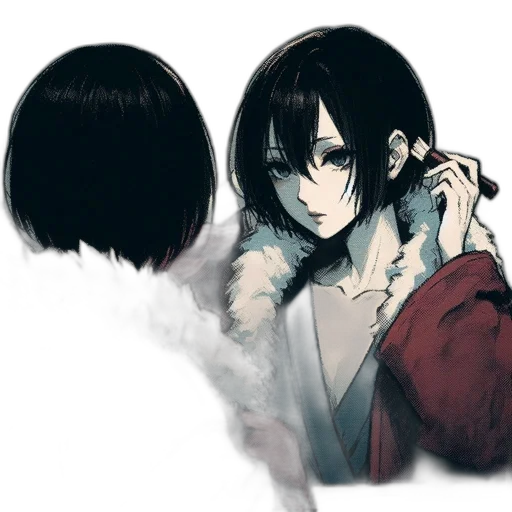 mask, jacket, face, weapon, concept art, watercolor, anime, comic book art transparent PNG cut-out