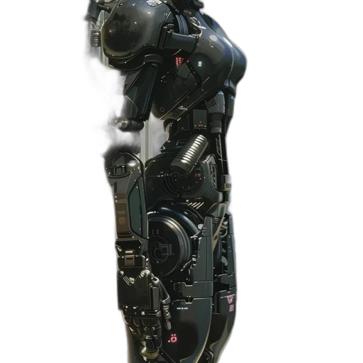 robot, weapon, dress, jacket, cyberpunk, concept art, 3d render, comic book art transparent PNG cut-out