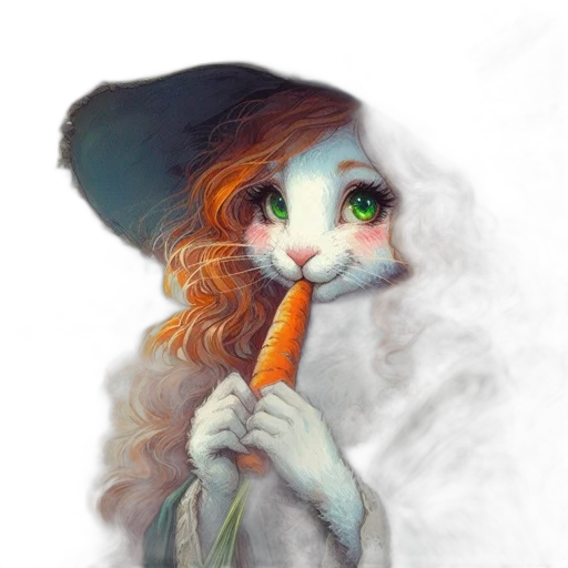 hat, staff, animal, creature, fantasy art, photorealistic, concept art, watercolor transparent PNG cut-out