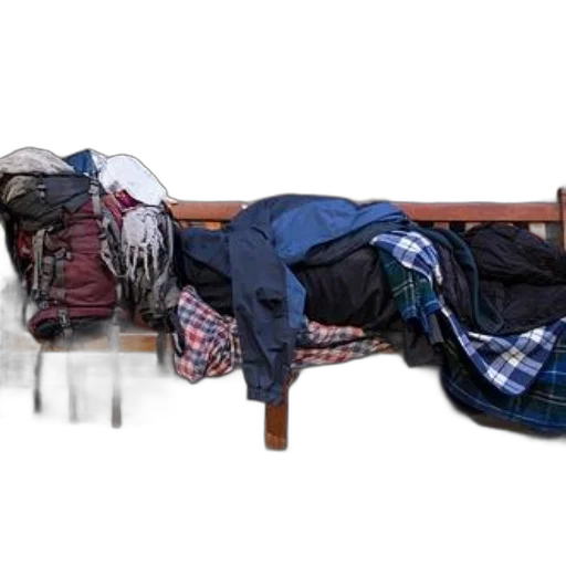 furniture, jacket, shoes, dress, homeless, person, sleeping, bench transparent PNG cut-out