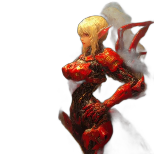 dress, robot, weapon, concept art, fantasy art, comic book art, 3d render, red transparent PNG cut-out