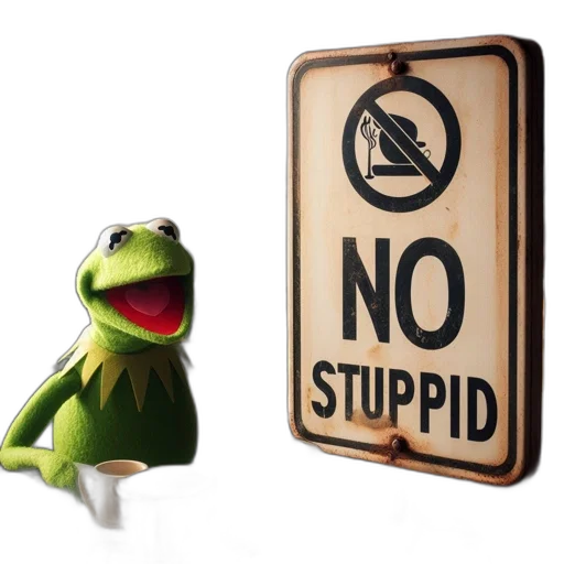 staff, kermit, frog, stands, diner-like, setting, pointing, sign transparent PNG cut-out