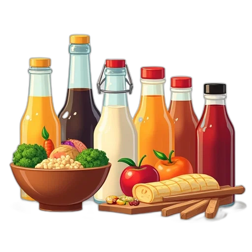 food, bottle, pixel art, concept art, 3d render, photorealistic, collection, various transparent PNG cut-out