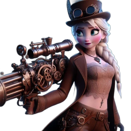 weapon, staff, concept art, 3d render, fantasy art, cartoon, female, steampunk transparent PNG cut-out
