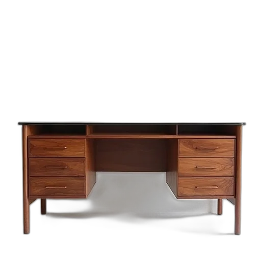 furniture, 3d render, walnut, desk, glass, top, drawers transparent PNG cut-out