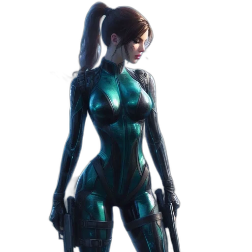 robot, weapon, dress, concept art, cyberpunk, 3d render, fantasy art, blue transparent PNG cut-out