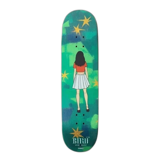 dress, concept art, anime, cartoon, fantasy art, outer space, skateboard, green transparent PNG cut-out