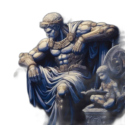 concept art, fantasy art, comic book art, photorealistic, blue, blue-toned, scene, muscular transparent PNG cut-out